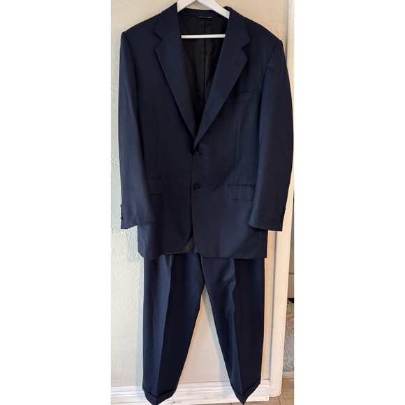 Canali New Wool 2 Piece Suit Set Jacket Blazer Pants 54L Navy Blue Pinstripe - Picture 1 of 9